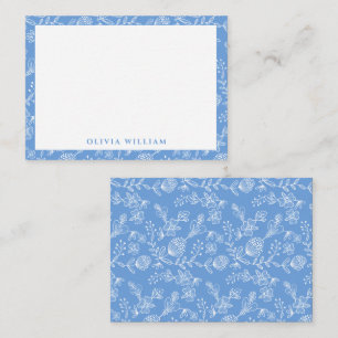 Elegante Blauwe En Witte Boho Bloemenrand Naam Notitiekaartje