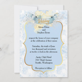 Elegante blauwe en witte champagne bruiloft kaart