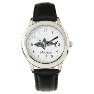 Elegante blauwe en witte haaienvis Gepersonaliseer Horloge