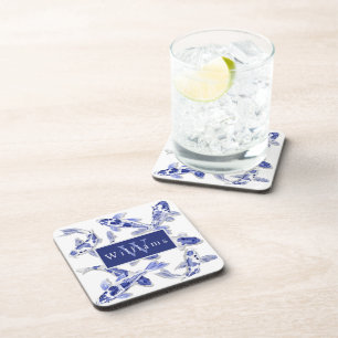 Elegante Blauwe En Witte Koi Vis Bier Onderzetter