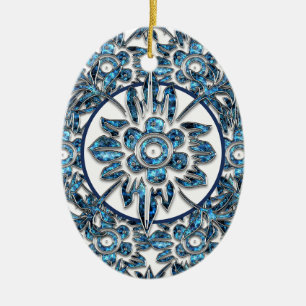 Elegante blauwe en witte kristallen kerstornament keramisch ornament