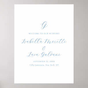 Elegante Blauwe en Witte Kust Chic Bruiloft Poster