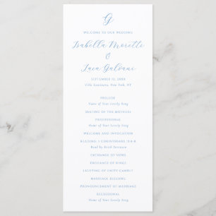 Elegante Blauwe en Witte Kust Chic Bruiloft Programma