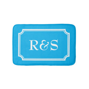 Elegante blauwe en witte monogram badmat mat