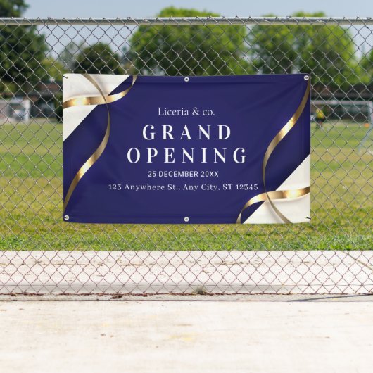 Elegante blauwe en witte openingsviering spandoek (Insitu)