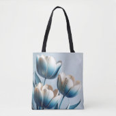 Elegante Blauwe en Witte Tulpen Draagtas (Voorkant)