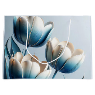 Elegante Blauwe en Witte Tulpen Groot Cadeauzakje