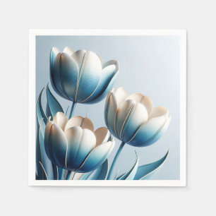 Elegante Blauwe en Witte Tulpen Servet