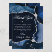 Elegante Blauwe en Zilveren Glitter Agaat Wedding Bedankkaart (Voorkant / Achterkant)