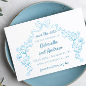 Elegante Blauwe Fantasievolle Handgetekende Chic B Save The Date