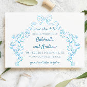 Elegante Blauwe Fantasievolle Handgetekende Chic B Save The Date