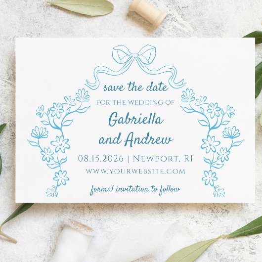 Elegante Blauwe Fantasievolle Handgetekende Chic B Save The Date