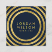 Elegante blauwe faux gouden ronde lijnen geometris vierkante visitekaartje (Voorkant)