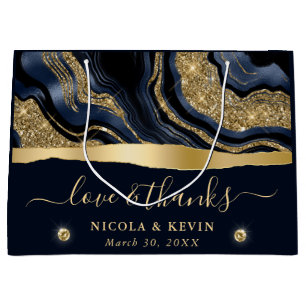 Elegante Blauwe Folie en Gouden Glitter Agate Brui Groot Cadeauzakje