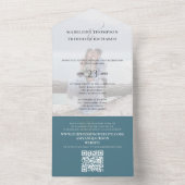 Elegante Blauwe Foto QR Code Huwelijk All In One Uitnodiging (Binnen)
