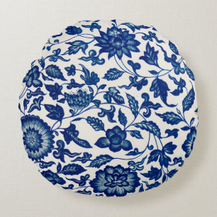 Elegante blauwe Franse landelijke Chinoiserie Toil Rond Kussen