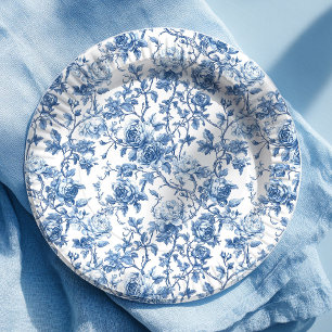 Elegante Blauwe Franse Toile Rozen Bloem Papier Bo Papieren Bordje