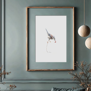 Elegante Blauwe Gaai Watercolor Kunst met Rode Bes Poster