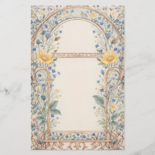 Elegante Blauwe & Gele Bloemboog Briefpapier