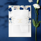 Elegante Blauwe & Gele Bloemen Kalligrafie Huwelij Uitnodigingen Wikkel