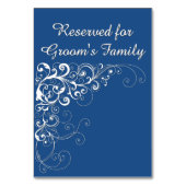 Elegante Blauwe Gereserveerde Trouwtafel Kaart (Achterkant)