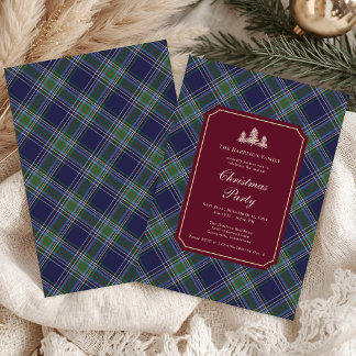 Elegante Blauwe Geruite Kerstfeest Uitnodiging