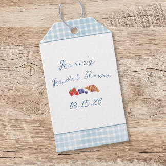 Elegante blauwe geruite zomerse brunch bruidsdouch cadeaulabel