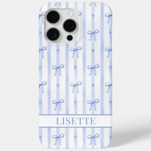 Elegante blauwe gestreepte Coquette linten met mon iPhone 15 Pro Max Hoesje
