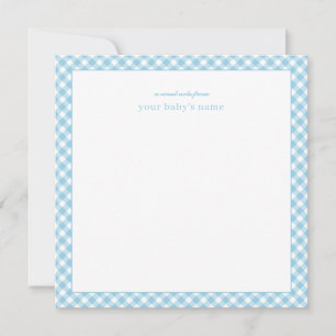 Elegante Blauwe Gingham Babykamer Notitiekaart Notitiekaartje