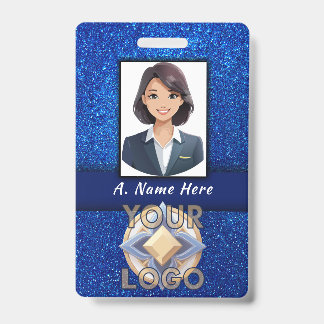 Elegante Blauwe Glitter Naamkaart Personeel Trouwf Badge