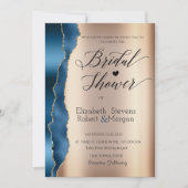 Elegante Blauwe Glitter Script Bruidsdouche Kaart (Voorkant)