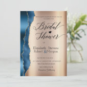 Elegante Blauwe Glitter Script Bruidsdouche Kaart (Staand voorkant)