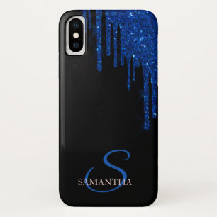 Elegante Blauwe Glitterdruppels iPhone X Hoesje