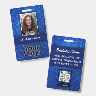 Elegante blauwe glitters trouwfeest personeel ID n Badge
