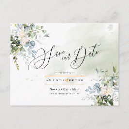 Elegante Blauwe Gom Foliage Save the Date Briefkaart