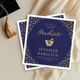 Elegante Blauwe Goud Farmacie School Afstuderen Servet