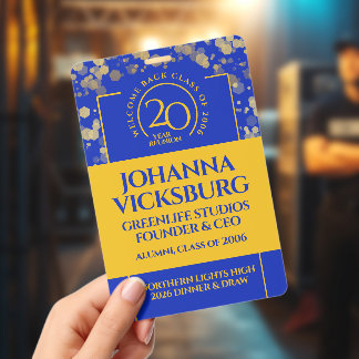 Elegante Blauwe Gouden 20-jaars Class Reünie Badge
