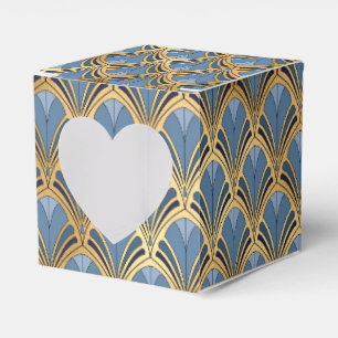 Elegante Blauwe Gouden Art Deco Vintage Patroon Bedankdoosjes