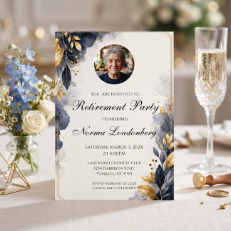 Elegante blauwe gouden bloemen pensioenplechtighei kaart