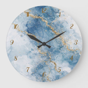 Elegante Blauwe Gouden Glitter Abstracte Stroom Grote Klok