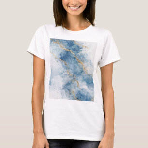 Elegante Blauwe Gouden Glitter Abstracte Stroom T-shirt