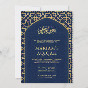Elegante Blauwe Gouden Islamitische Mihrab Aqiqah Kaart