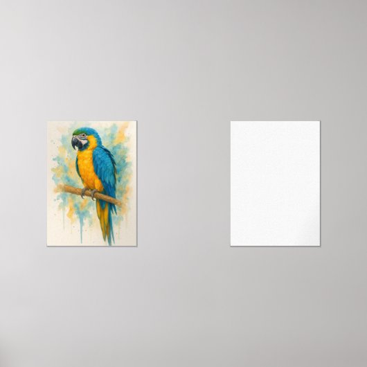 Elegante Blauwe & Gouden Papegaai Wall Art Print - Muurkunst Sets (Voorkant)
