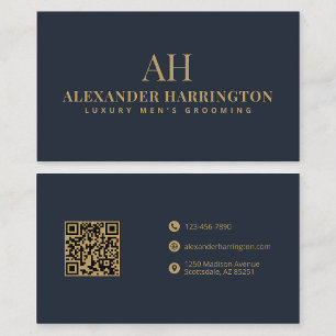 Elegante Blauwe Gouden Qr Code Kapper Verzorgingsb Visitekaartje
