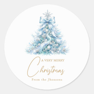 Elegante Blauwe gouden script Kerstdroom Winter Ronde Sticker