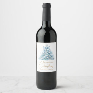 Elegante Blauwe gouden script Kerstdroom Winter Wijn Etiket