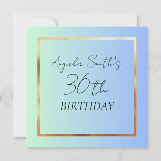 Elegante Blauwe & Gouden Verjaardag Uitnodiging (Achterkant)