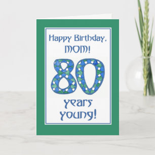 Elegante Blauwe, Groene, Witte 80ste Verjaardag Kaart