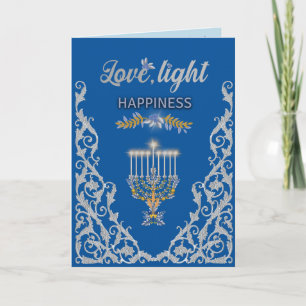 Elegante Blauwe Hanukka Menora Sierobject Kaart