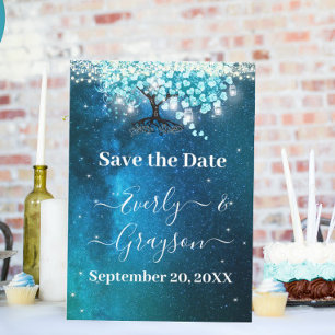 Elegante Blauwe Hartblad Boom Trouw SAVE THE DATE Kaart